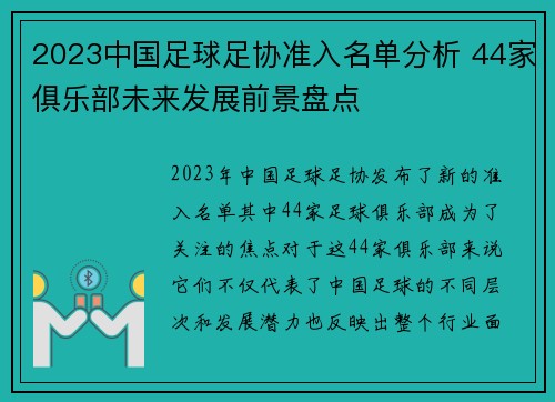 2023中国足球足协准入名单分析 44家俱乐部未来发展前景盘点