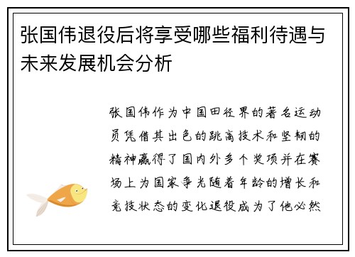 张国伟退役后将享受哪些福利待遇与未来发展机会分析