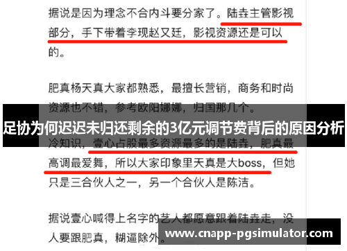 足协为何迟迟未归还剩余的3亿元调节费背后的原因分析 足协为何迟迟未归还剩余的3亿元调节费背后的原因分析