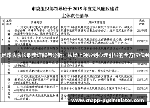 足球队队长职责详解与分析：从场上领导到心理引导的全方位作用