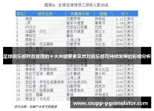 足球俱乐部财务管理的十大关键要素及其对俱乐部可持续发展的影响分析